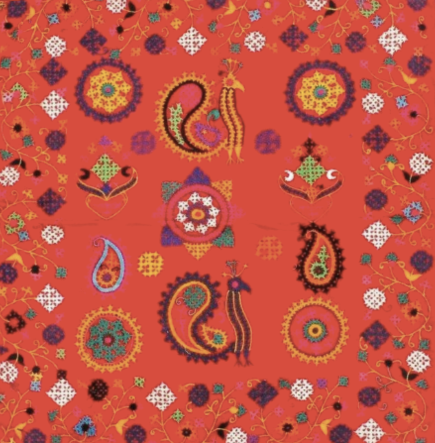 Hand embroidered wall hanging, made by women of the Rabari people, an Indian community in the state of Gujarat