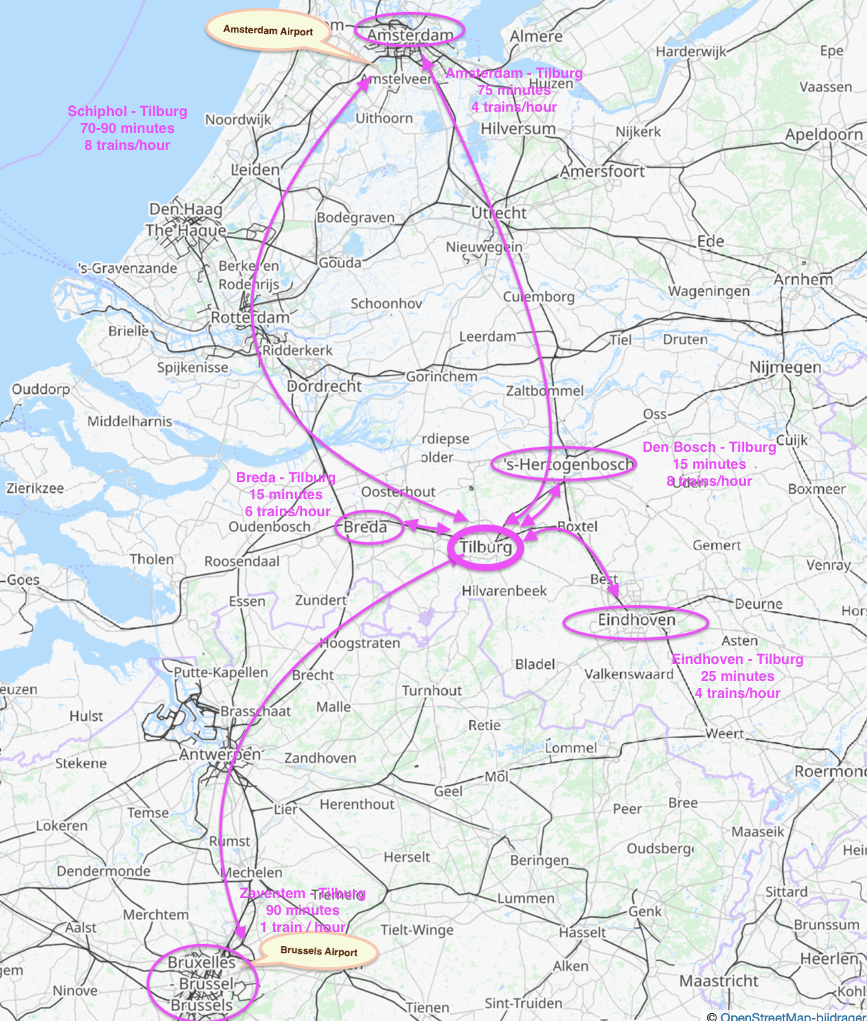 Map: Getting to Tilburg